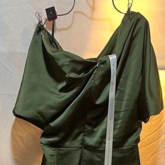 After Six “Nathalie” Ruched One-Shoulder Satin Gown – Size L (Olive Green) - Picture 8 of 16
